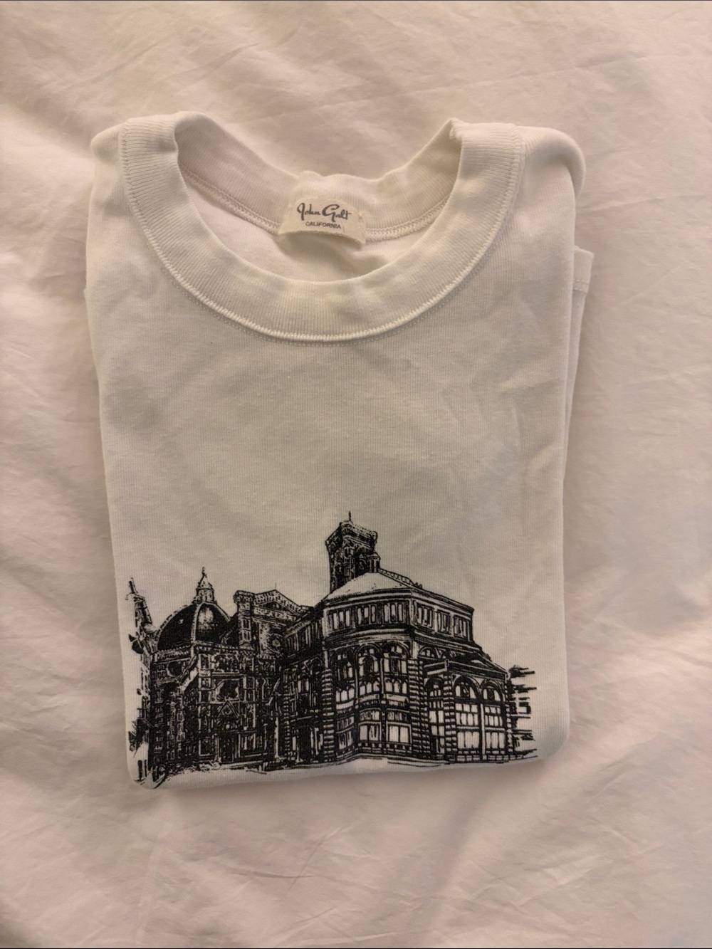 John Galt Women's White Short Sleeve Graphic Tee - Architectural Print